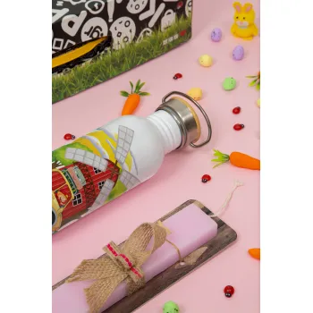 Toy car, Πασχαλινή Λαμπάδα με παγούρι μεταλλικό (620ml, stainless steel) & κερί αρωματικό πλακέ (30cm) (ΡΟΖ)