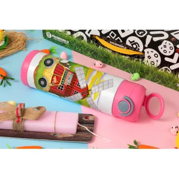 Toy car, Πασχαλινή Λαμπάδα με Παιδικό παγούρι θερμό, ανοξείδωτο, με καλαμάκι ασφαλείας, ΡΟΖ (500ml)