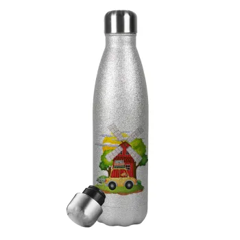 Toy car, Metallic Glitter Silver Thermos Flask (Stainless steel), double-walled, 500ml