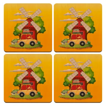 Toy car, ΣΕΤ x4 Σουβέρ ξύλινα τετράγωνα plywood (9cm)