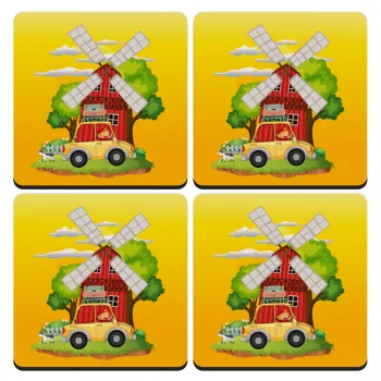 Toy car, ΣΕΤ 4 Σουβέρ ξύλινα τετράγωνα (9cm)