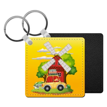 Toy car, Μπρελόκ Δερματίνη, τετράγωνο ΜΑΥΡΟ (5x5cm)