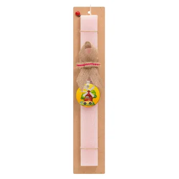 Toy car, Easter Set, wooden keychain & scented flat Easter candle (30cm) (PINK)
