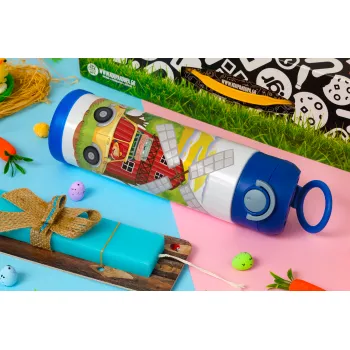 Toy car, Πασχαλινή Λαμπάδα με Παιδικό παγούρι θερμό, ανοξείδωτο, με καλαμάκι ασφαλείας, ΜΠΛΕ (500ml)