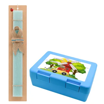 Toy car, Easter Set, children's snack container BLUE & Easter aromatic flat candle (30cm) (TURQUOISE)