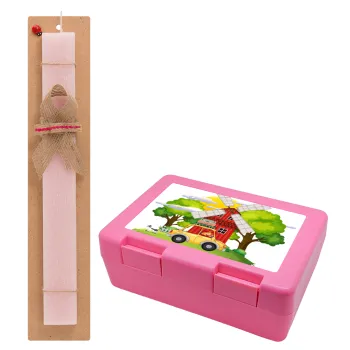 Toy car, Easter Set, children's snack container PINK & scented flat Easter candle (30cm) (PINK)