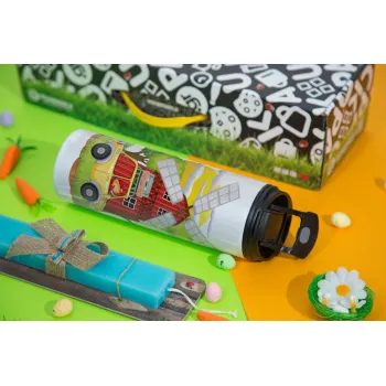 Toy car, Easter candle,Travel Tumbler 2 Lids, with metal straw & cleaning brush & aromatic flat candle (30cm) (BLUE)