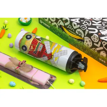 Toy car, Easter candle,Travel Tumbler 2 Lids, with metal straw & cleaning brush & aromatic flat candle (30cm) (PINK)