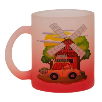 Toy car, Κούπα γυάλινη δίχρωμη με βάση το κόκκινο ματ, 330ml