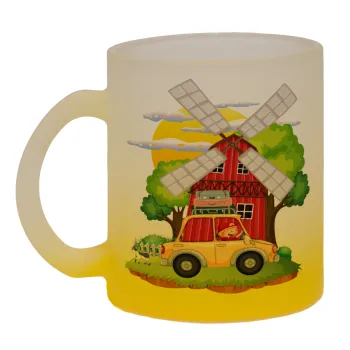 Toy car, Κούπα γυάλινη δίχρωμη με βάση το κίτρινο ματ, 330ml