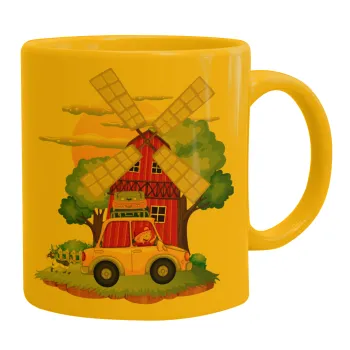 Toy car, Ceramic coffee mug yellow, 330ml