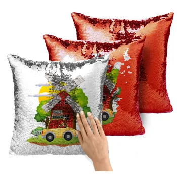 Toy car, Μαξιλάρι καναπέ Μαγικό Κόκκινο με πούλιες 40x40cm περιέχεται το γέμισμα