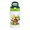 Children's hot water bottle, stainless steel, with safety straw, green, blue (350ml)