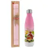 Easter Set, Metallic pink/white (Stainless steel) thermos, double-walled, 500ml & aromatic flat Easter candle (30cm) (PINK)