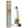 Easter Set, metallic stainless steel water bottle (750ml) & aromatic flat Easter candle (30cm) (TURQUOISE)