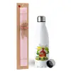 Easter Set, metallic stainless steel water bottle (750ml) & scented flat Easter candle (30cm) (PINK)