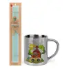 Easter Set, metallic thermal cup (300ml) & aromatic flat Easter candle (30cm) (TURQUOISE)