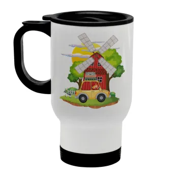 Toy car, Κούπα ταξιδιού ανοξείδωτη με καπάκι, διπλού τοιχώματος (θερμό) λευκή 450ml