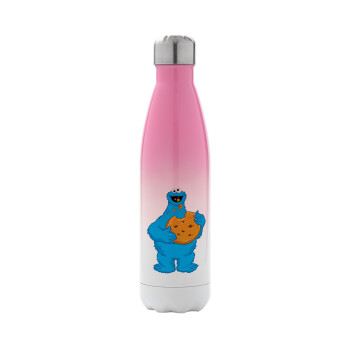 Cookie Monster, Μεταλλικό παγούρι θερμός Ροζ/Λευκό (Stainless steel), διπλού τοιχώματος, 500ml