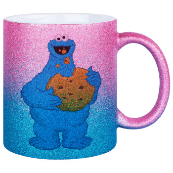 Cookie Monster, Κούπα Χρυσή/Μπλε Glitter, κεραμική, 330ml