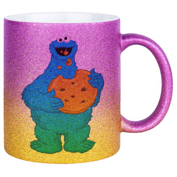 Cookie Monster, Κούπα Χρυσή/Ροζ Glitter, κεραμική, 330ml