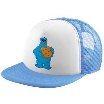Cookie Monster, Καπέλο παιδικό Soft Trucker με Δίχτυ ΓΑΛΑΖΙΟ/ΛΕΥΚΟ (POLYESTER, ΠΑΙΔΙΚΟ, ONE SIZE)
