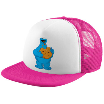 Cookie Monster, Καπέλο παιδικό Soft Trucker με Δίχτυ ΡΟΖ/ΛΕΥΚΟ (POLYESTER, ΠΑΙΔΙΚΟ, ONE SIZE)
