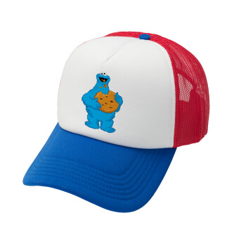 Cookie Monster, Καπέλο Soft Trucker με Δίχτυ Red/Blue/White 