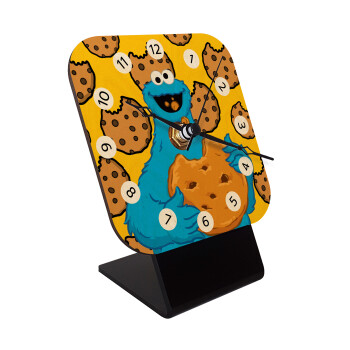 Cookie Monster, Quartz Table clock in natural wood (10cm)
