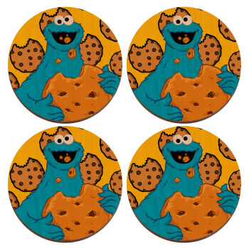 Cookie Monster, ΣΕΤ x4 Σουβέρ ξύλινα στρογγυλά plywood (9cm)