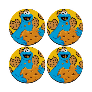 Cookie Monster, SET of 4 round wooden coasters (9cm)