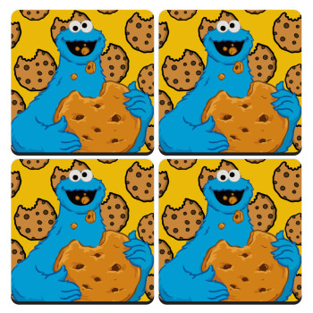 Cookie Monster, ΣΕΤ 4 Σουβέρ ξύλινα τετράγωνα (9cm)