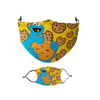 Cookie Monster, Μάσκα υφασμάτινη Ενηλίκων πολλαπλών στρώσεων με υποδοχή φίλτρου