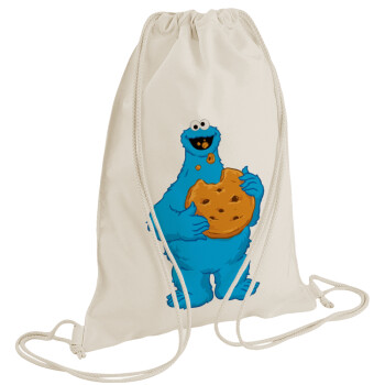 Cookie Monster, Backpack bag GYMBAG natural (28x40cm)