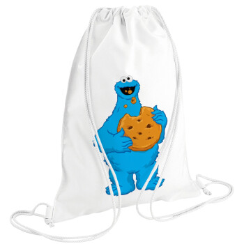 Cookie Monster, Τσάντα πλάτης πουγκί GYMBAG λευκή (28x40cm)