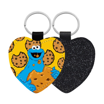 Cookie Monster, Μπρελόκ PU δερμάτινο glitter καρδιά ΜΑΥΡΟ