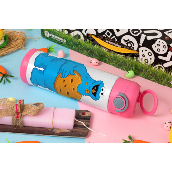 Cookie Monster, Πασχαλινή Λαμπάδα με Παιδικό παγούρι θερμό, ανοξείδωτο, με καλαμάκι ασφαλείας, ΡΟΖ (500ml)