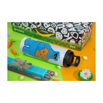 Cookie Monster, Easter candle,Travel Tumbler 2 Lids, with metal straw & cleaning brush & aromatic flat candle (30cm) (BLUE)