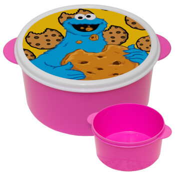 Cookie Monster, ΡΟΖ παιδικό δοχείο φαγητού (lunchbox) πλαστικό (BPA-FREE) Lunch Βox M16 x Π16 x Υ8cm