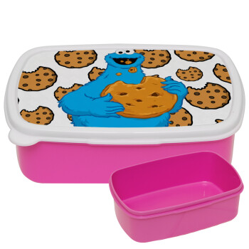 Cookie Monster, ΡΟΖ παιδικό δοχείο φαγητού (lunchbox) πλαστικό (BPA-FREE) Lunch Βox M18 x Π13 x Υ6cm