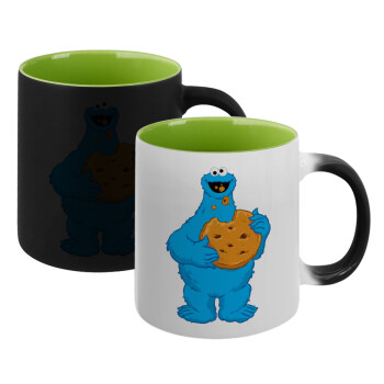 Cookie Monster, Κούπα Μαγική εσωτερικό πράσινο, κεραμική 330ml που αλλάζει χρώμα με το ζεστό ρόφημα