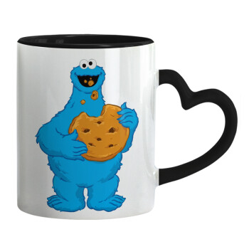 Cookie Monster, Mug heart black handle, ceramic, 330ml
