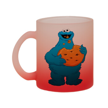 Cookie Monster, Κούπα γυάλινη δίχρωμη με βάση το κόκκινο ματ, 330ml