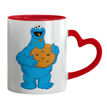 Cookie Monster, Κούπα καρδιά χερούλι κόκκινη, κεραμική, 330ml