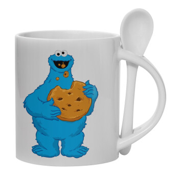 Cookie Monster, Ceramic coffee mug with Spoon, 330ml (1pcs)