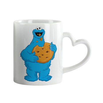 Cookie Monster, Κούπα καρδιά χερούλι λευκή, κεραμική, 330ml