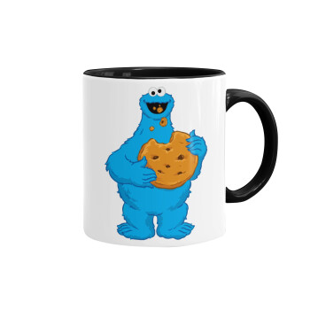 Cookie Monster, Κούπα χρωματιστή μαύρη, κεραμική, 330ml