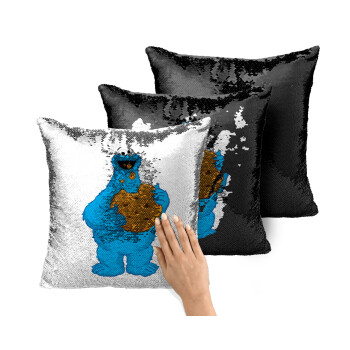Cookie Monster, Μαξιλάρι καναπέ Μαγικό Μαύρο με πούλιες 40x40cm περιέχεται το γέμισμα