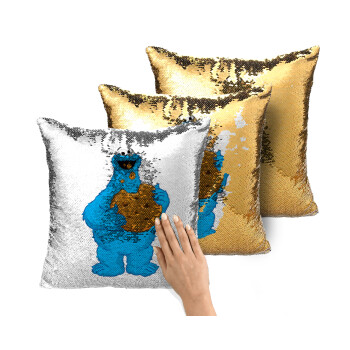 Cookie Monster, Μαξιλάρι καναπέ Μαγικό Χρυσό με πούλιες 40x40cm περιέχεται το γέμισμα
