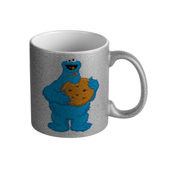 Cookie Monster, Κούπα Ασημένια Glitter που γυαλίζει, κεραμική, 330ml